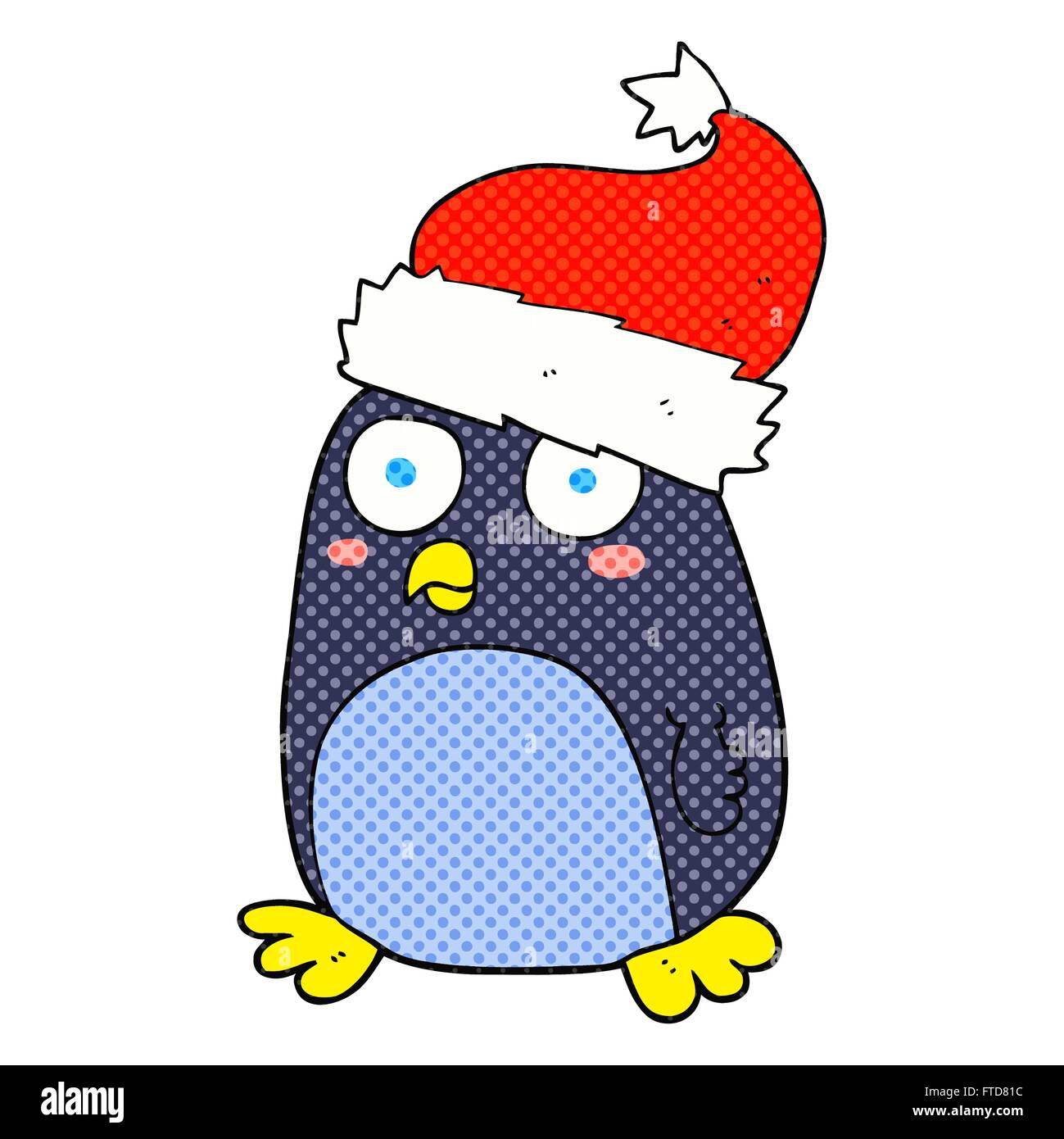 freehand drawn cartoon penguin in christmas hat Stock Vector