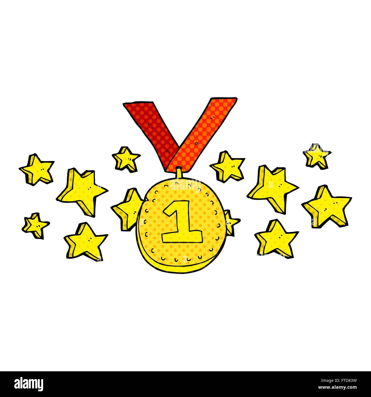 freehand drawn cartoon first place medal Stock Vector