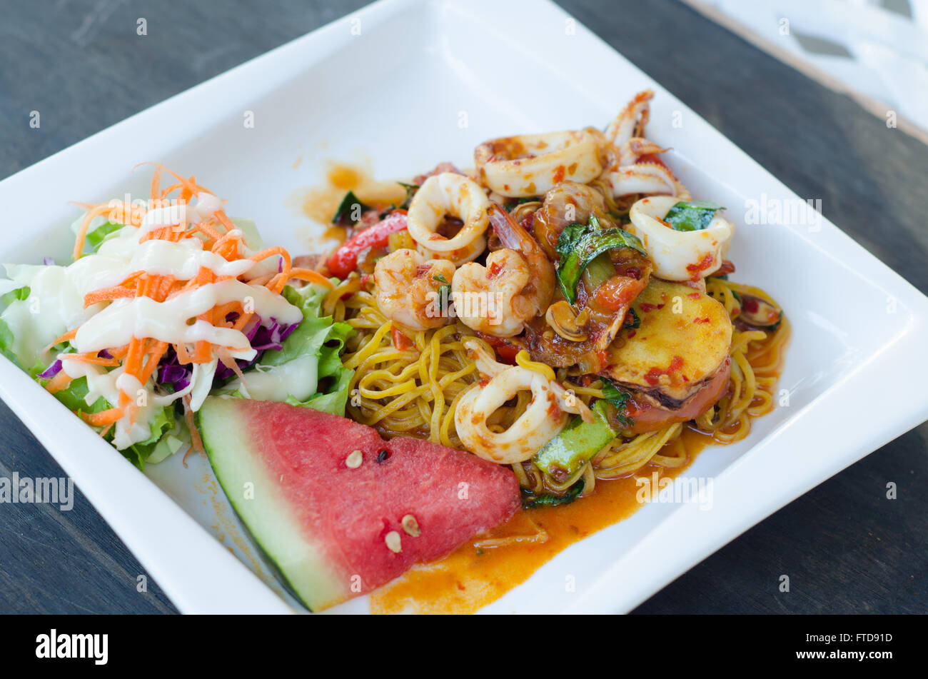 Stir Fried Spaghetti with Tom Yum Sauce Stock Photo Alamy