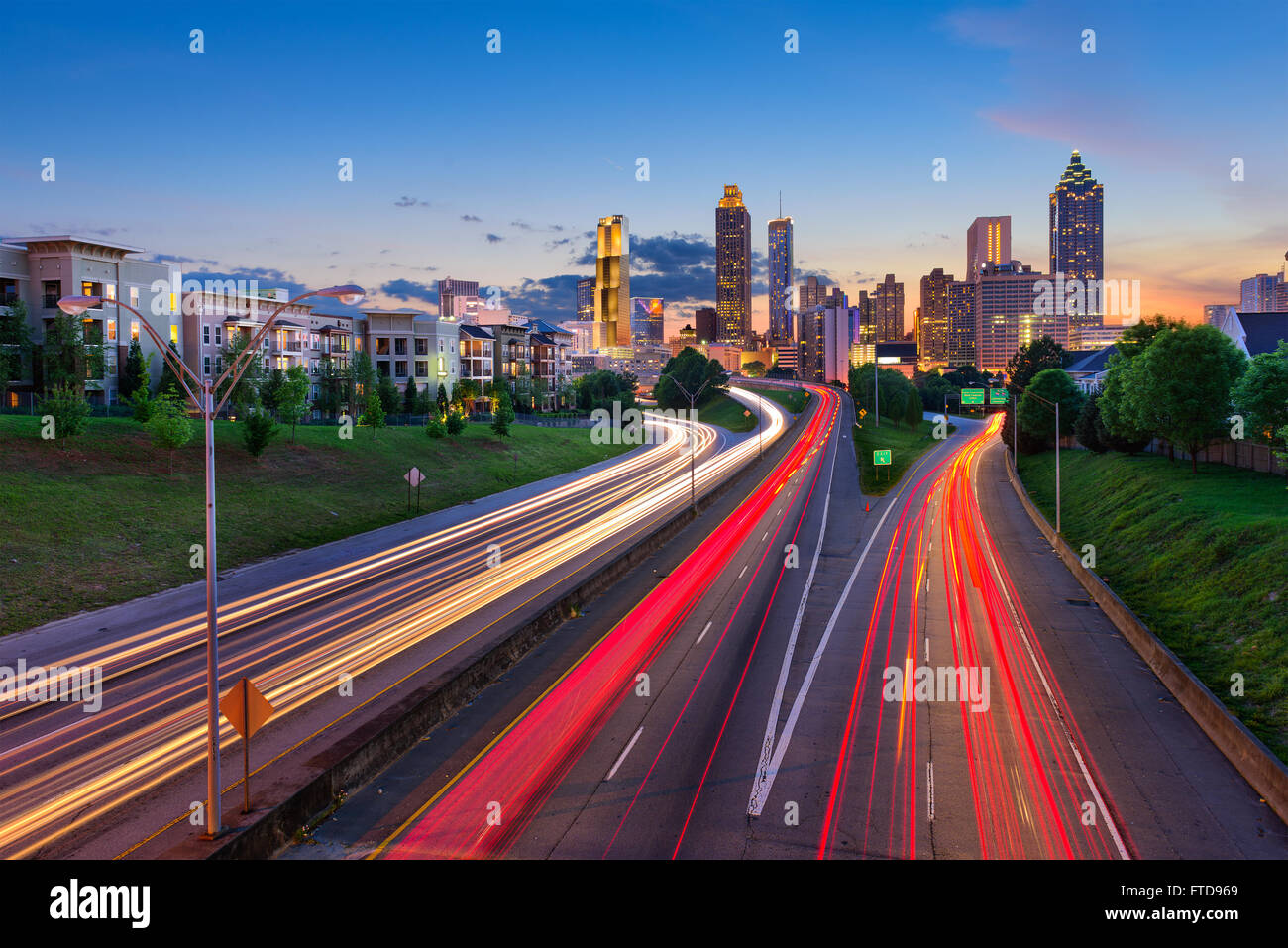 Atlanta, USA downtown city skyline over Freedom Parkway Stock