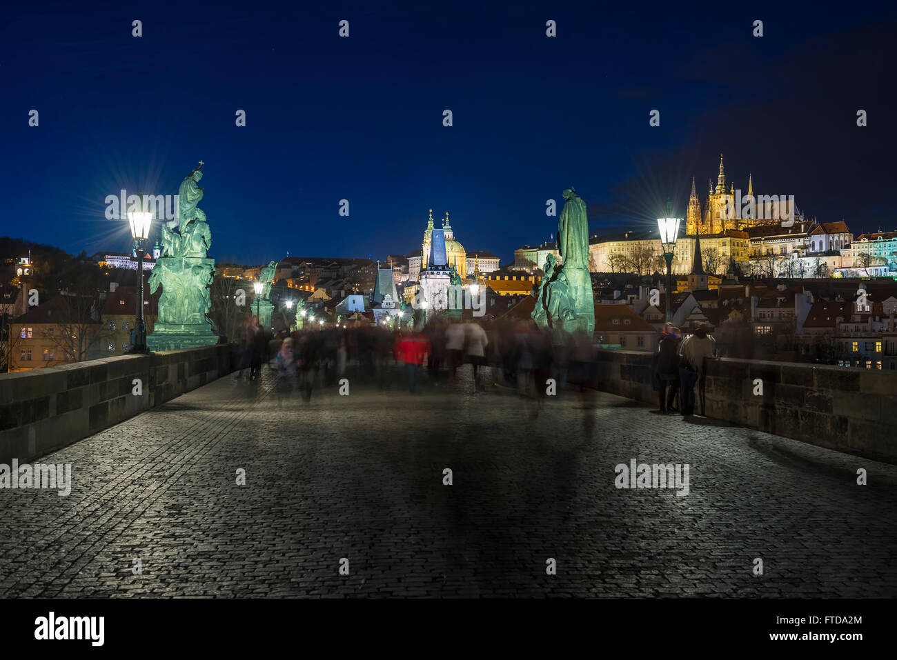 Charles bridges with statues  in Prague,Czech republic Stock Photo