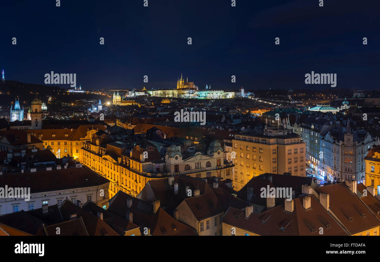 Prague at night view from astronomical tower Stock Photo