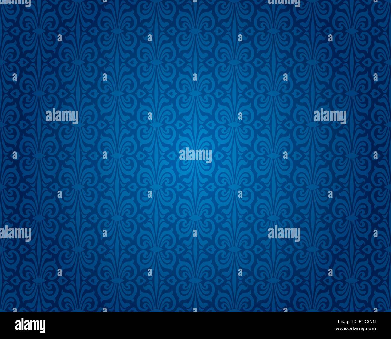 Indigo blue vintage wallpaper background repetitive pattern design Stock Vector