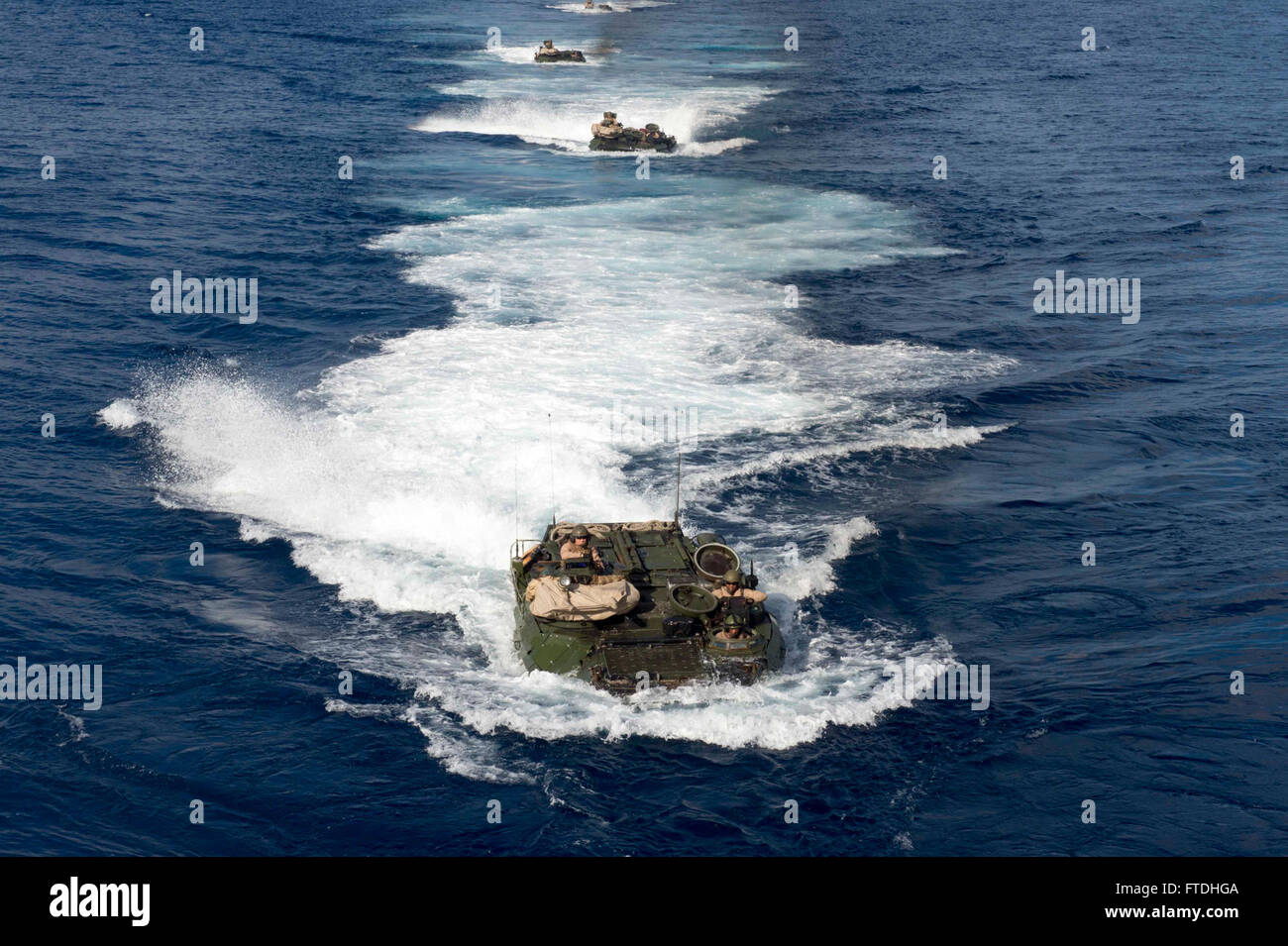 151028-N-JO245-957 MEDITERRANEAN SEA (Oct. 28, 2015) Amphibious assault vehicles from the 26th Marine Expeditionary Unit approach the well deck of the amphibious dock landing ship USS Oak Hill (LSD 51) Oct. 28, 2015. Oak Hill, deployed as part of the Kearsarge Amphibious Ready Group, is conducting naval operations in the U.S. 6th Fleet area of operations in support of U.S. national security interests in Europe. (U.S. Navy photo by Mass Communication Specialist 2nd Class Justin Yarborough/Released) Stock Photo