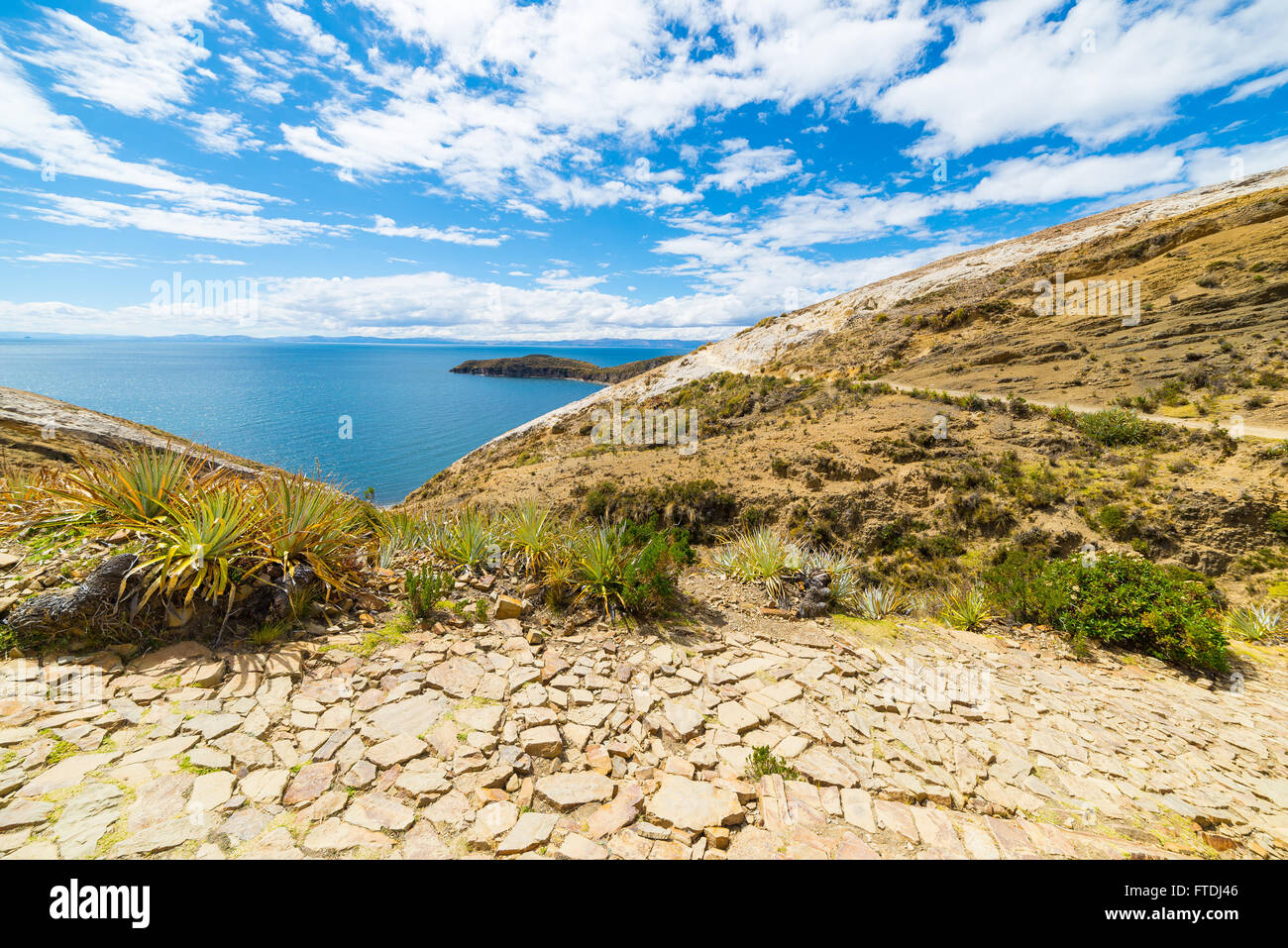 Panoramic Inca Train Panoramic Inca trail on Island of the Sun, Titicaca Lake, among the ...