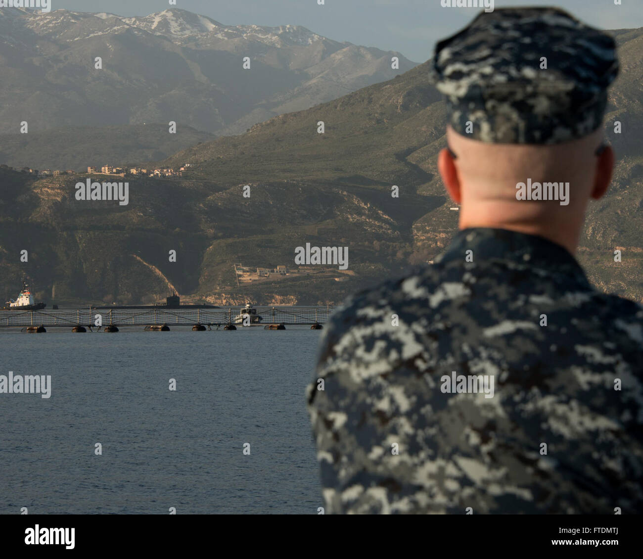 160228-N-IL474-150  SOUDA BAY, Greece, (Feb, 28, 2016) NSA Souda Bay Port Operations Officer, Lt. Daniel M. Woods prepares for the arrival of Los Angeles-class fast attack submarine, USS Newport News (SSN-750) Feb. 28, 2016. Newport News, homeported in Norfolk, Va., is conducting naval operations in the U.S. 6th Fleet area of operations in support of U.S. national security interests in Europe and Africa.  (U.S. Navy photo by Heather Judkins/Released) Stock Photo