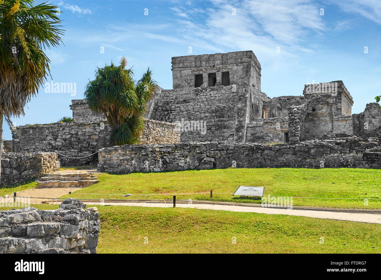 Ancient Maya Ruins, Main Temple of Tulum, Yucatan Peninsula, Mexico Stock Photo