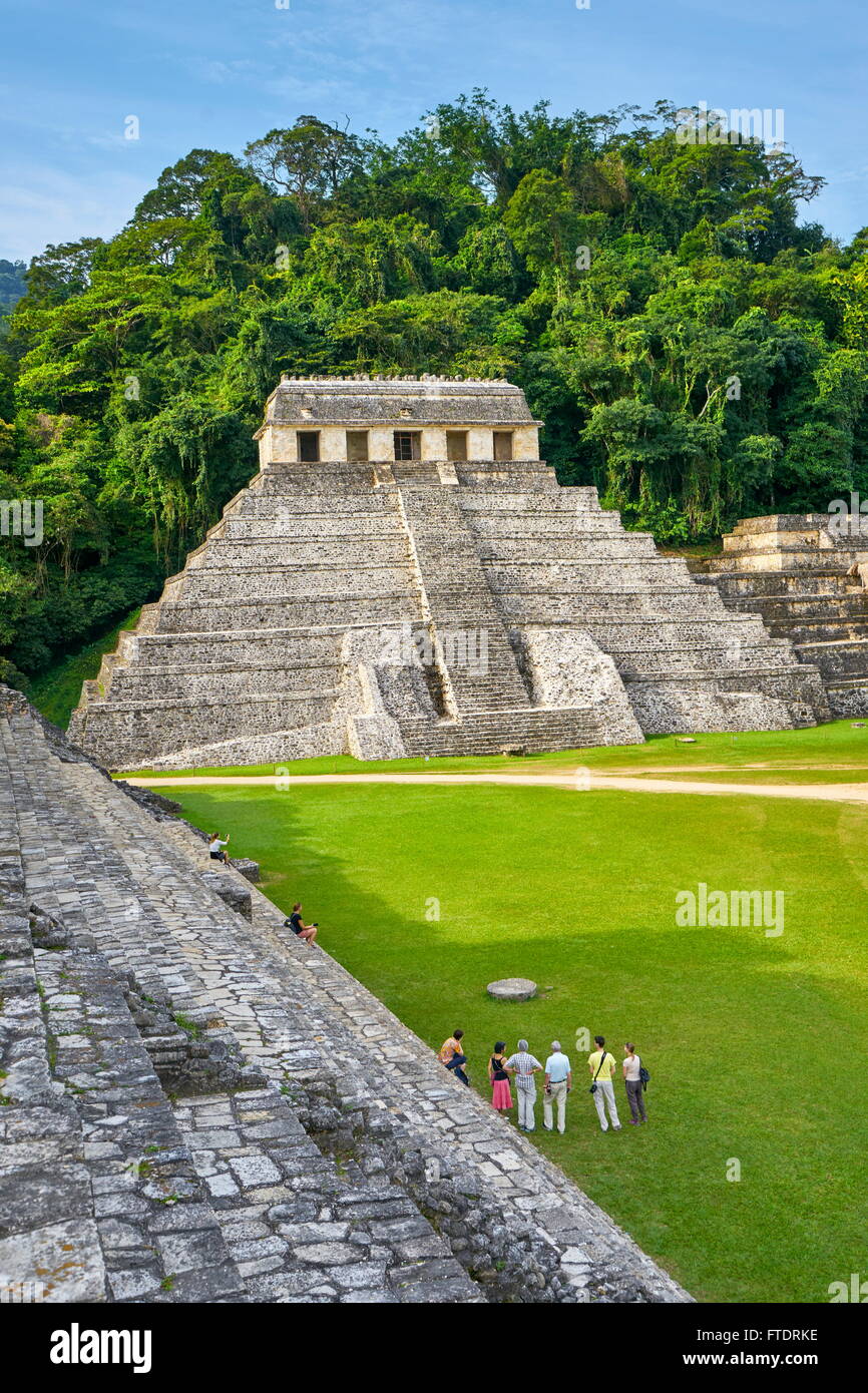 Ancient Maya Ruins in Palenque Archaeological Site - Temple of Inscriptions, Palenque, Mexico, UNESCO Stock Photo