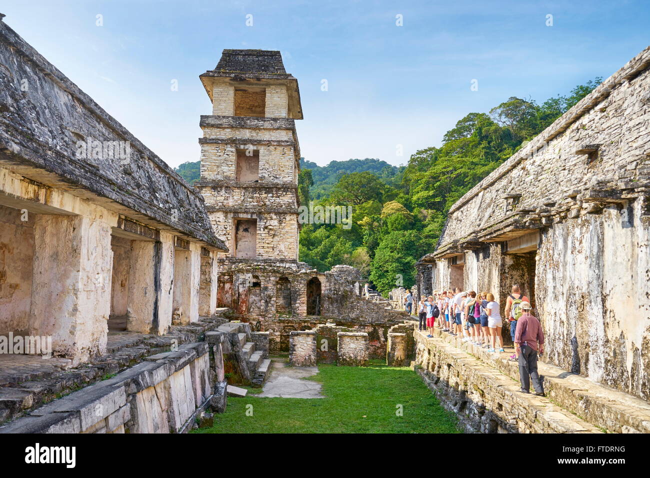 Ruin of Maya Palace, Palenque Archaeological Site, Palenque, Chiapas, Mexico Stock Photo