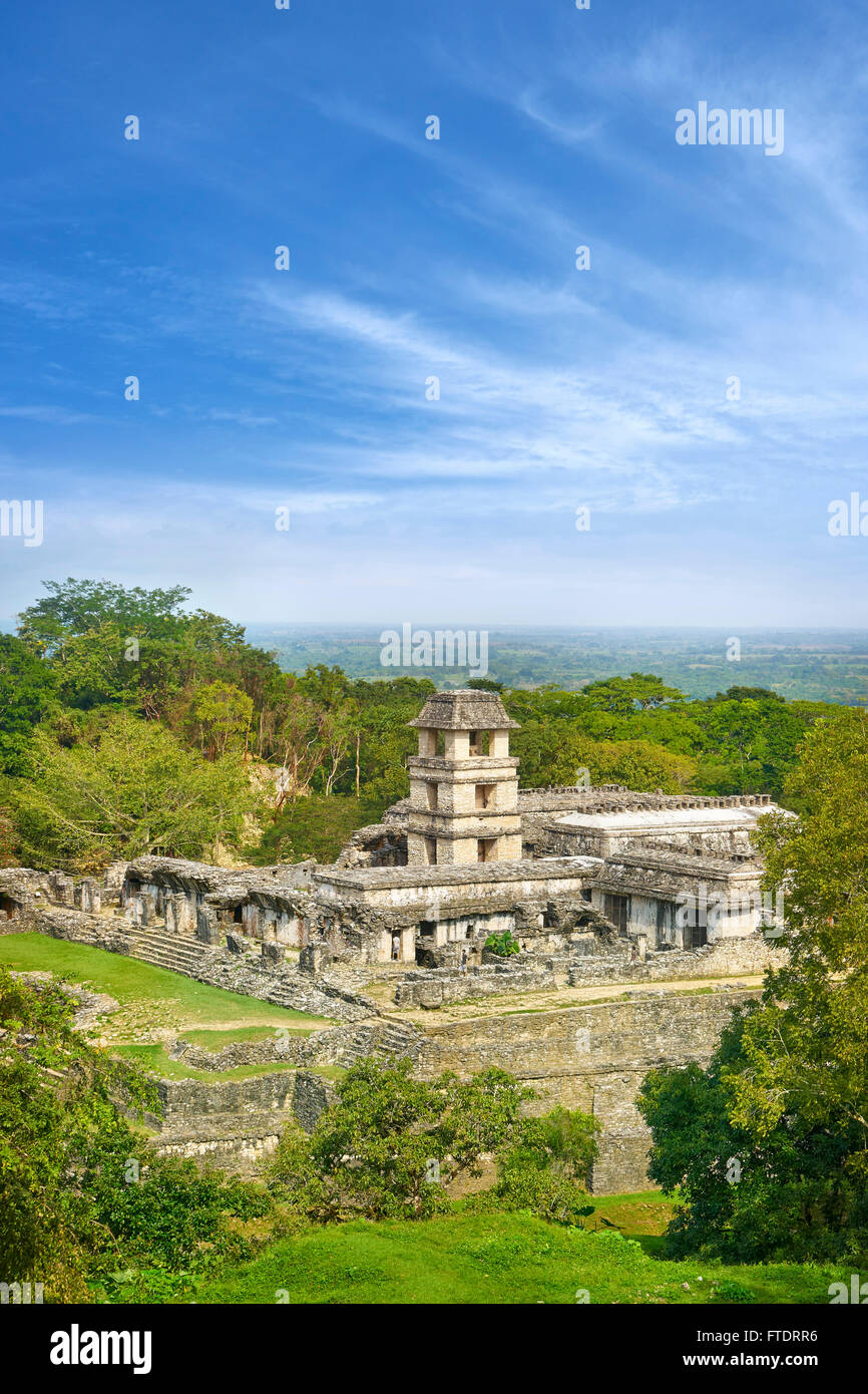 Ruin of Maya Palace, Palenque, Chiapas, Mexico Stock Photo