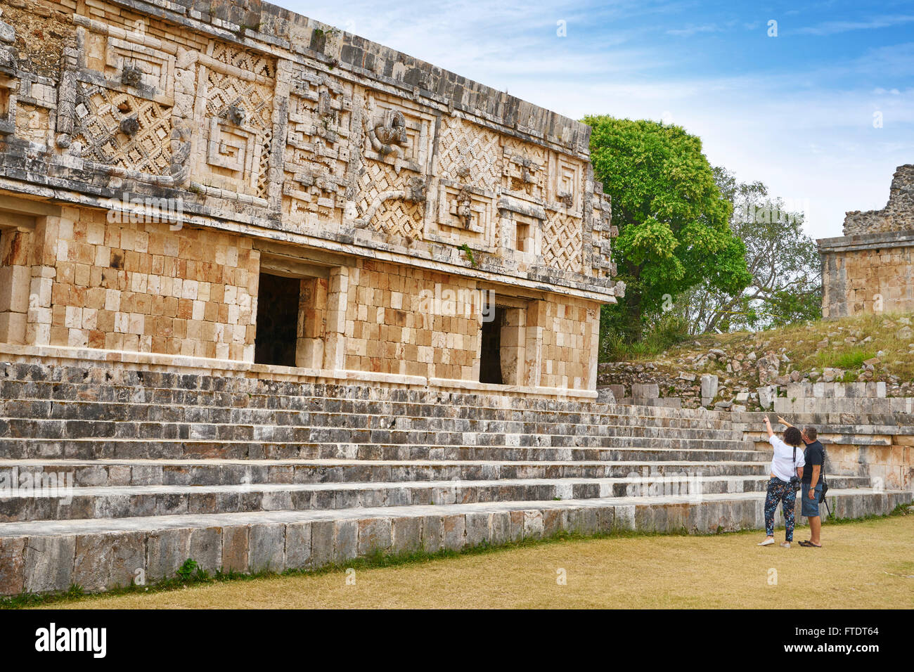 Ancient Maya Ruins, Nunnery Quadrangle, Uxmal Archaeological Site, Yucatan,  Mexico Stock Photo