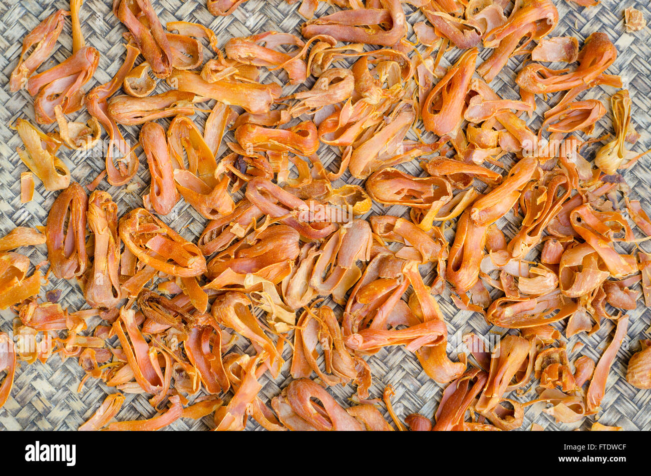 Dride Mace spice Mace or Javitri Spice on bamboo background Stock Photo