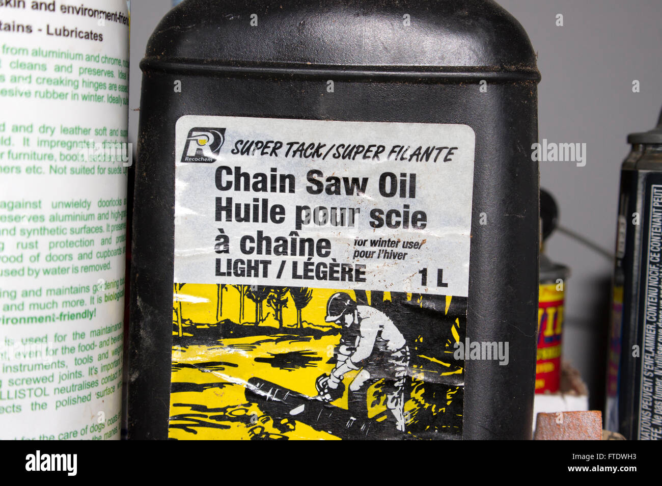 Chainsaw chain oil stock photo alamy