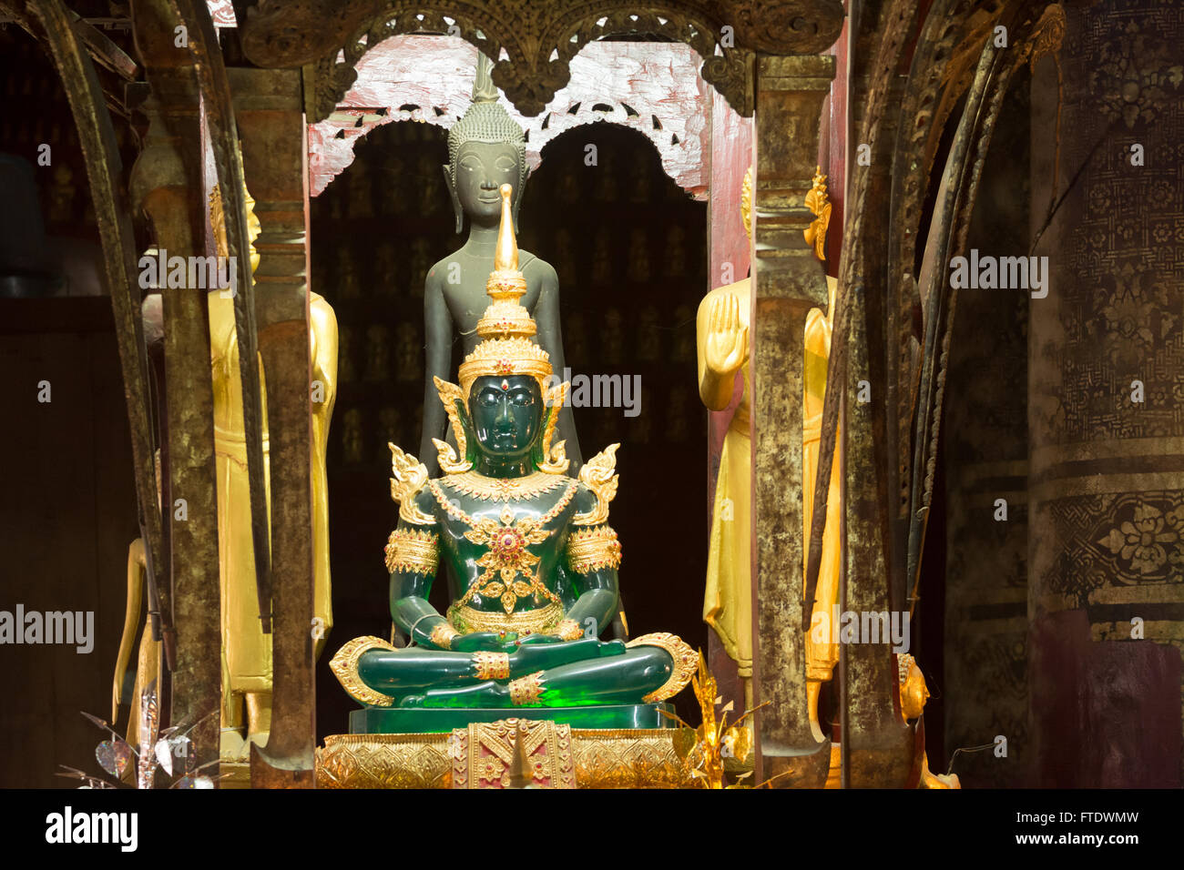 Emerald buddha statue at Wat Mai in Luang Prabang, Laos Stock Photo