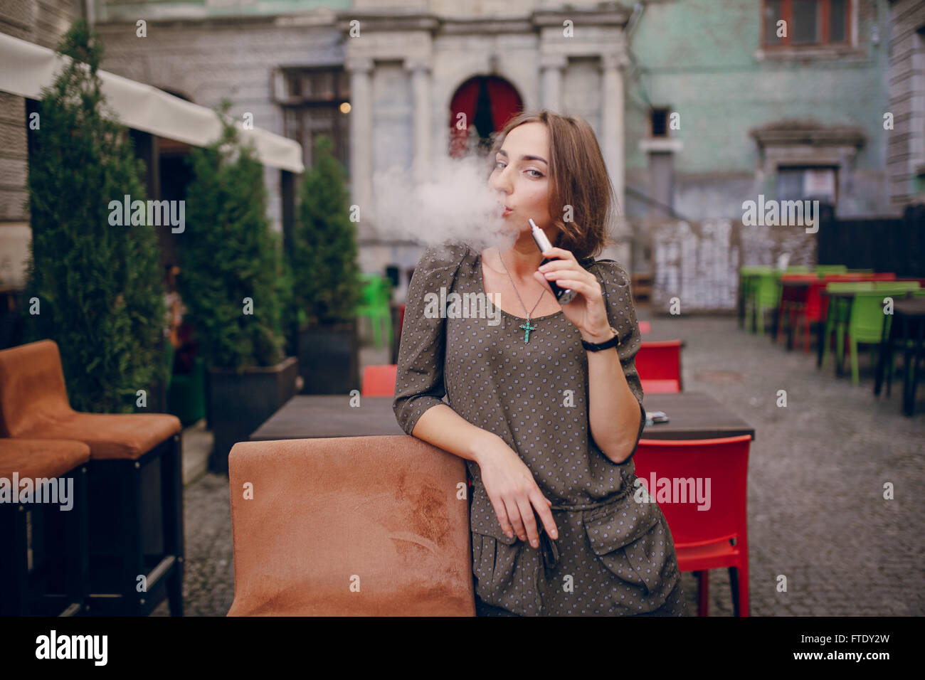 girl with E-cigarette Stock Photo
