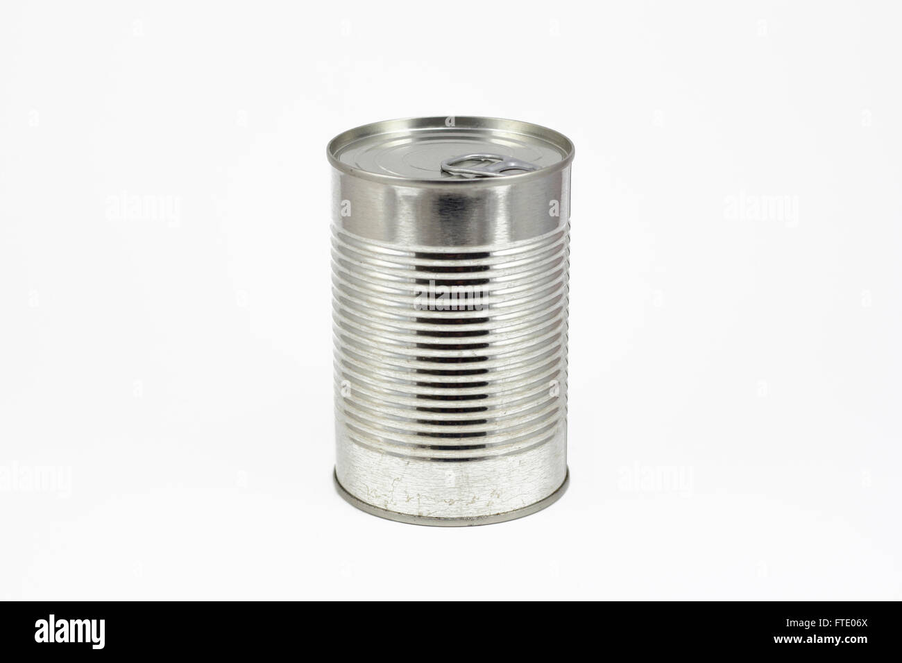 Can of food, metallic tin isolated in a white background Stock Photo