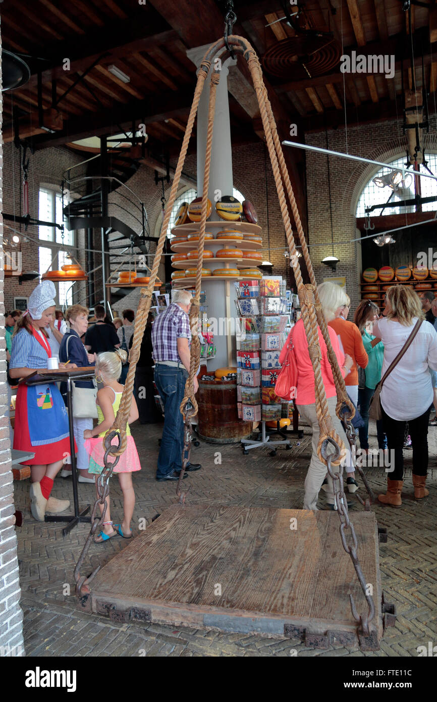 Inside the Goudse Waag (weigh house), now a craft shop and museum in Gouda, South Holland, Netherlands. Stock Photo