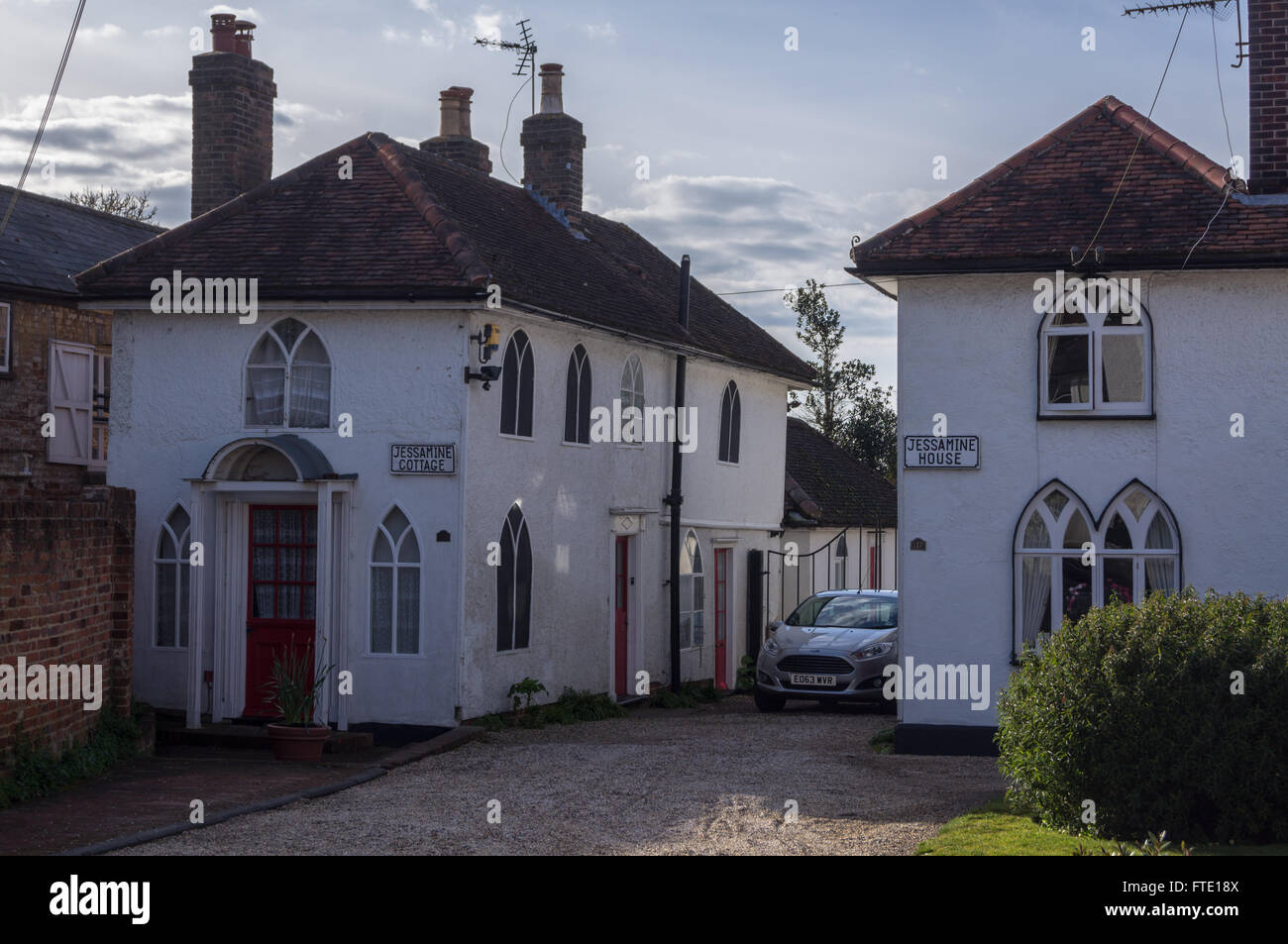 Gothic revival Jessamine House and Cottage, High Street, Chipping Ongar, Essex, England Stock