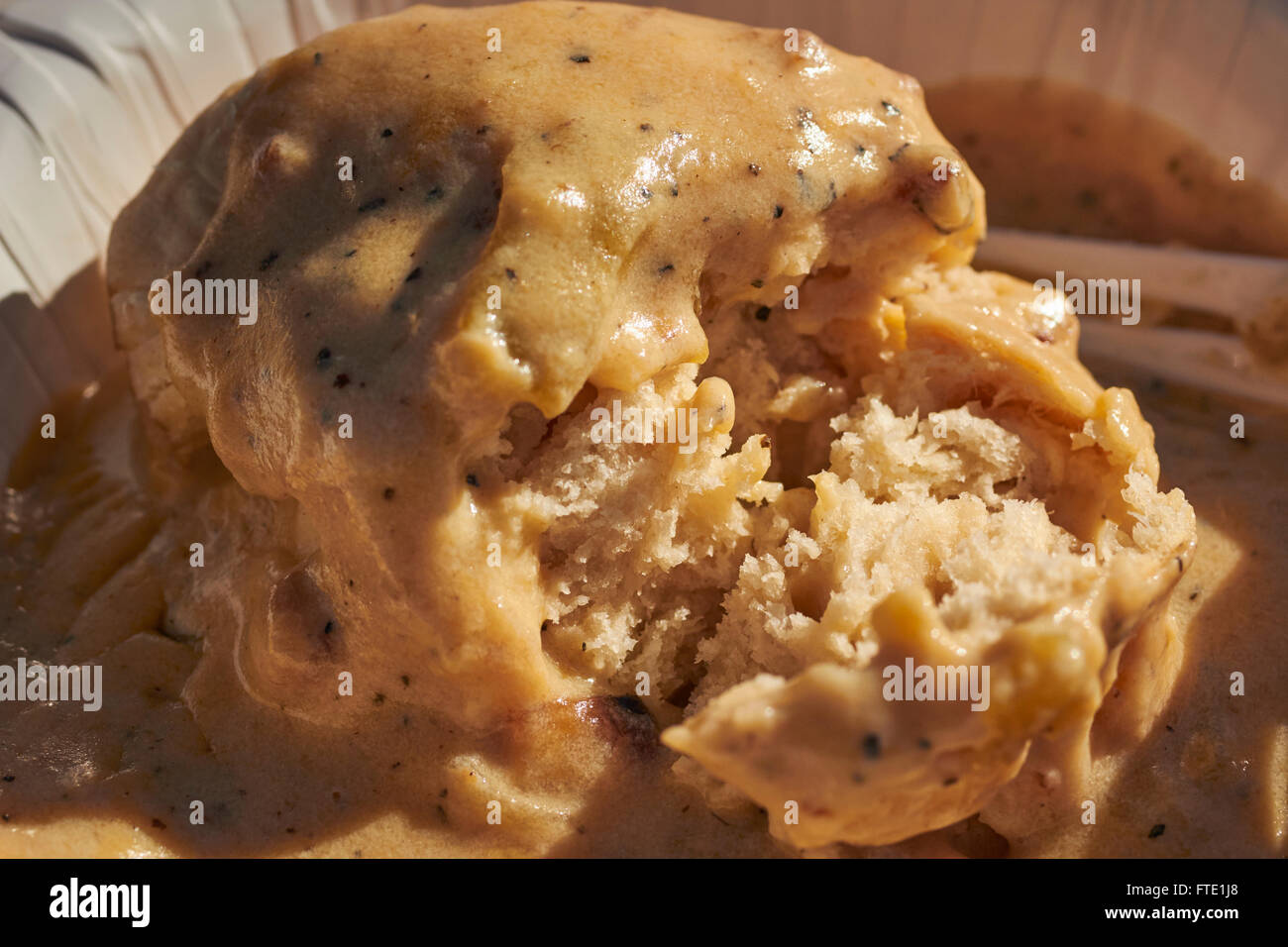Chuckwagon or Cowboy style biscuit and sawmill gravy, Alpine, Texas, USA Stock Photo