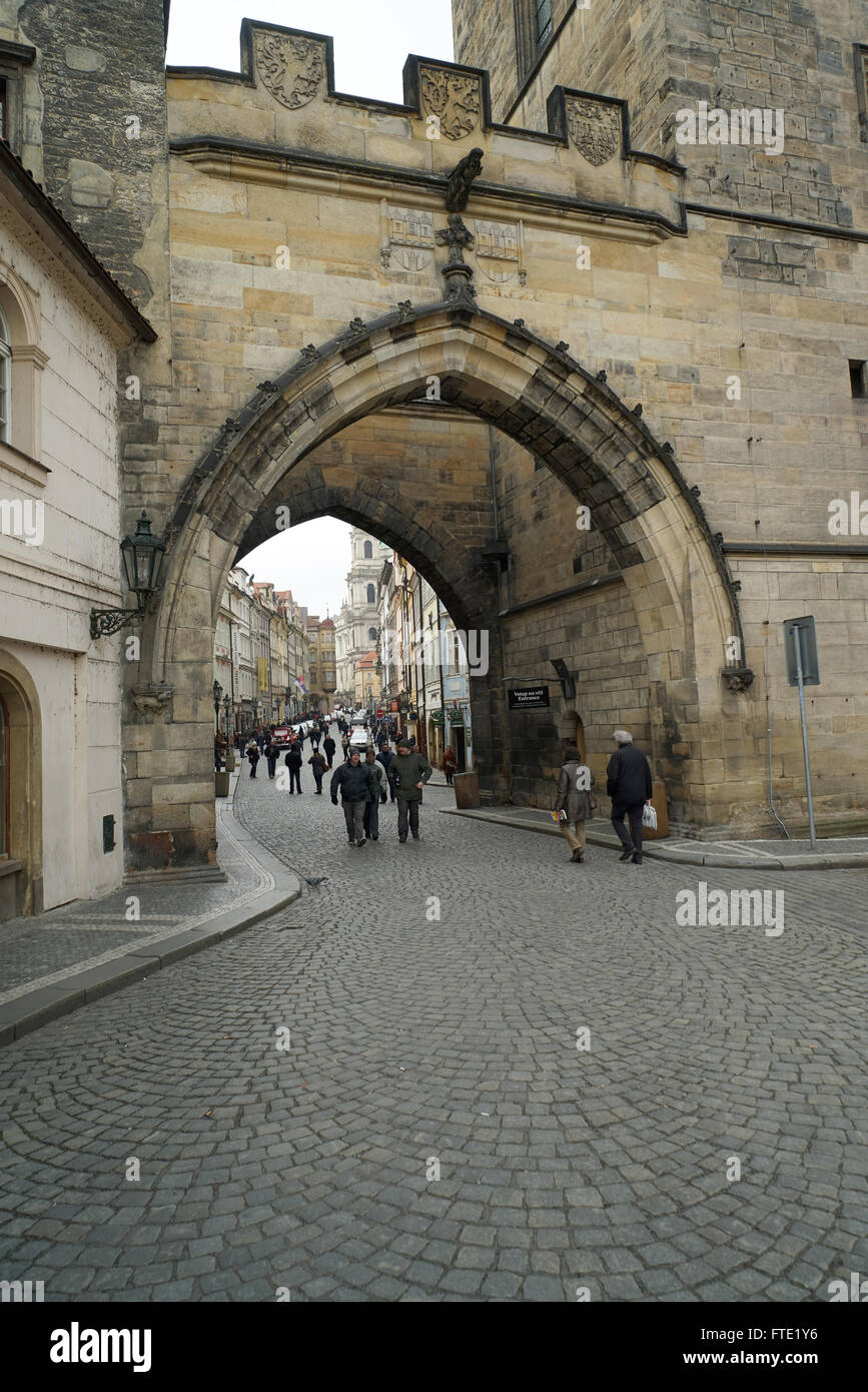15th Century Gateway between Two Towers, Charles Bridge, Prague -1 Stock Photo
