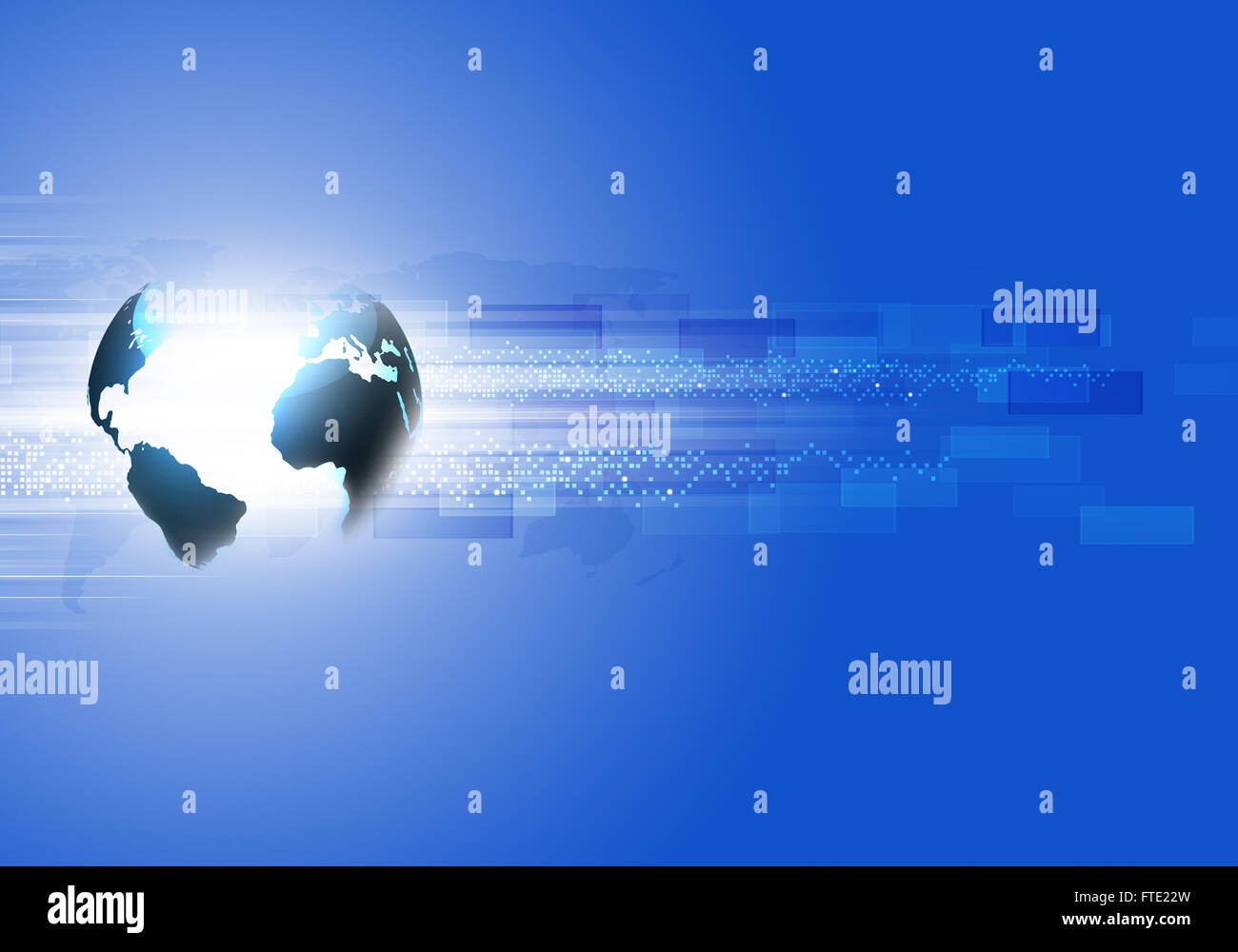 abstract technology blue concept connection background with world map Stock Photo