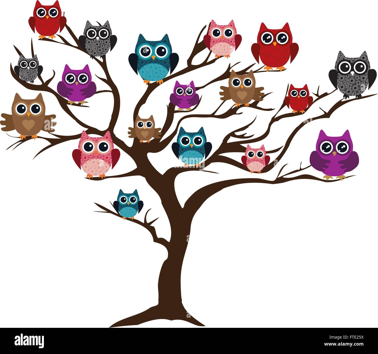 vector illustration of a tree with owls Stock Vector Image & Art - Alamy
