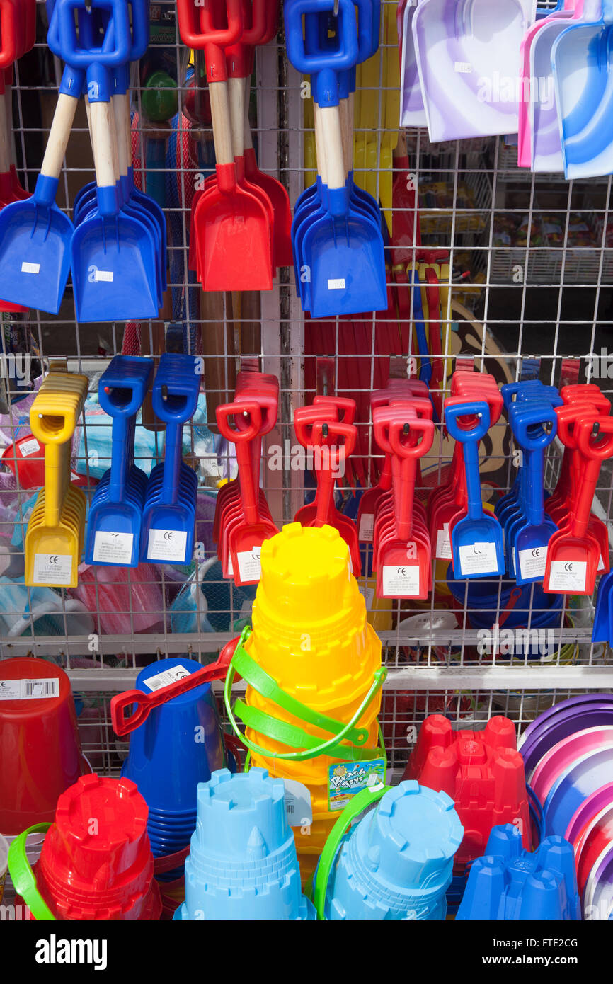 A shop front in the UK selling buckets spades and other equipment for ...