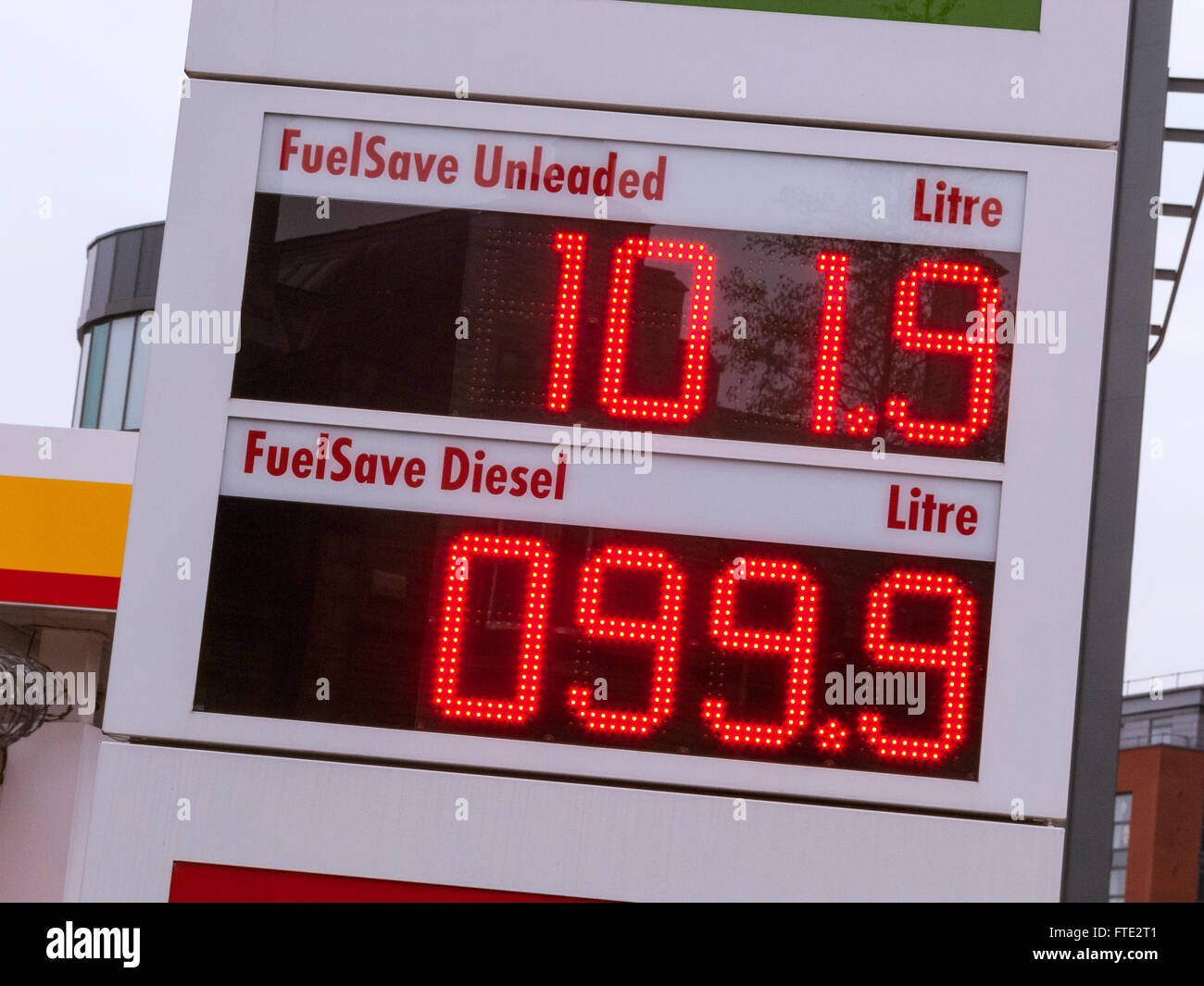 Filling Station Fuel Prices Sign Stock Photo