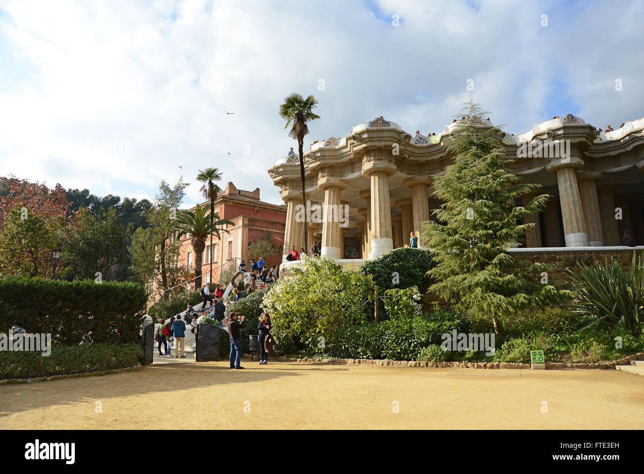 Barcelona, Spain - December 28, 2015: Park Guell by architect Antoni Gaudi Stock Photo