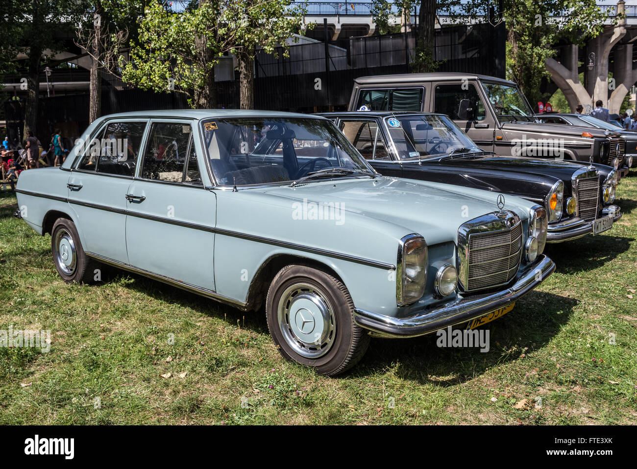 Mercedes Benz W115 220 D during Mercedes vintage cars show in Mercedes Station bar in Warsaw, Poland Stock Photo
