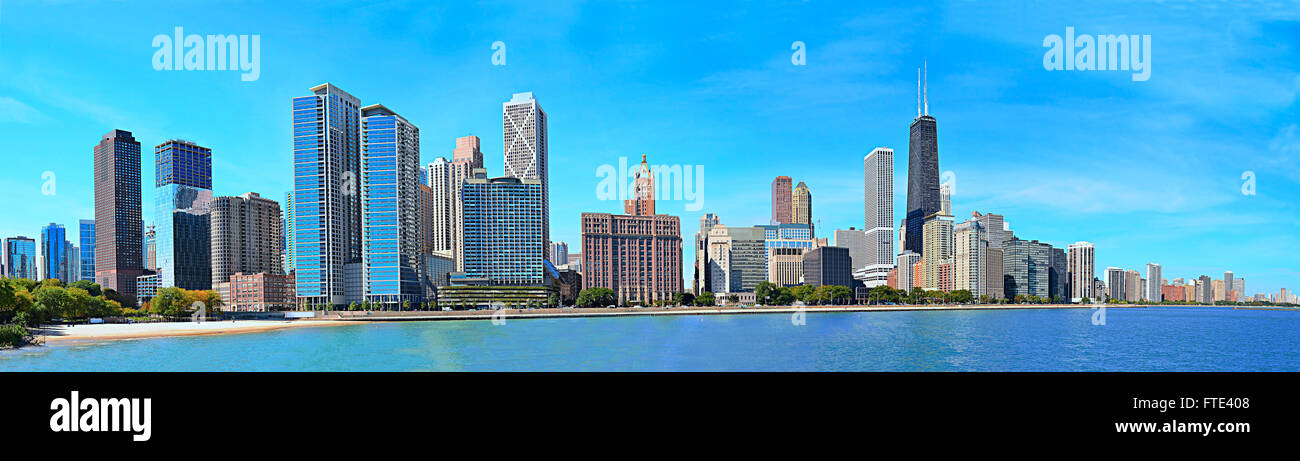 Panorama of Chicago skyline along Lakeshore drive. Stock Photo