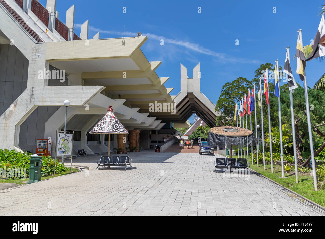 Main building of the Sabah Museum (Muzium Sabah), designed as a traditional Rungus longhouse. Kota Kinabalu, Malaysia. Stock Photo