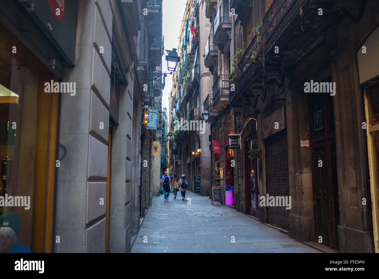 Typical Barcelona streetscene, Barcelona, Spain Stock Photo
