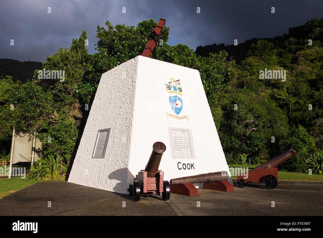 The monument of Captain Cook at Ship's Cove in the Marlborough Sounds