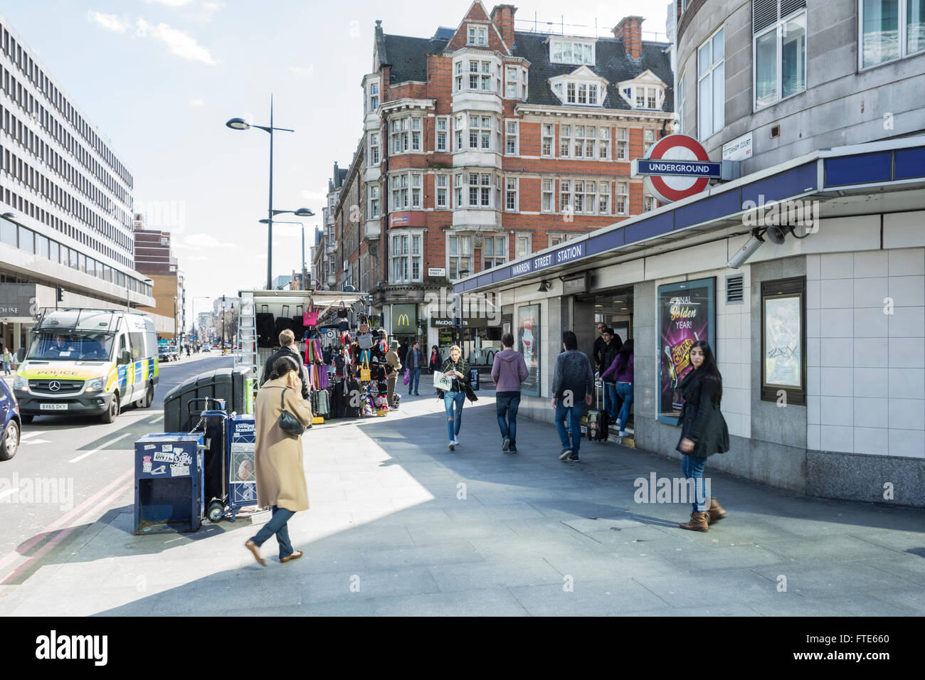 Commuters outside Warren Street tube station in London's West End, UK Stock Photo