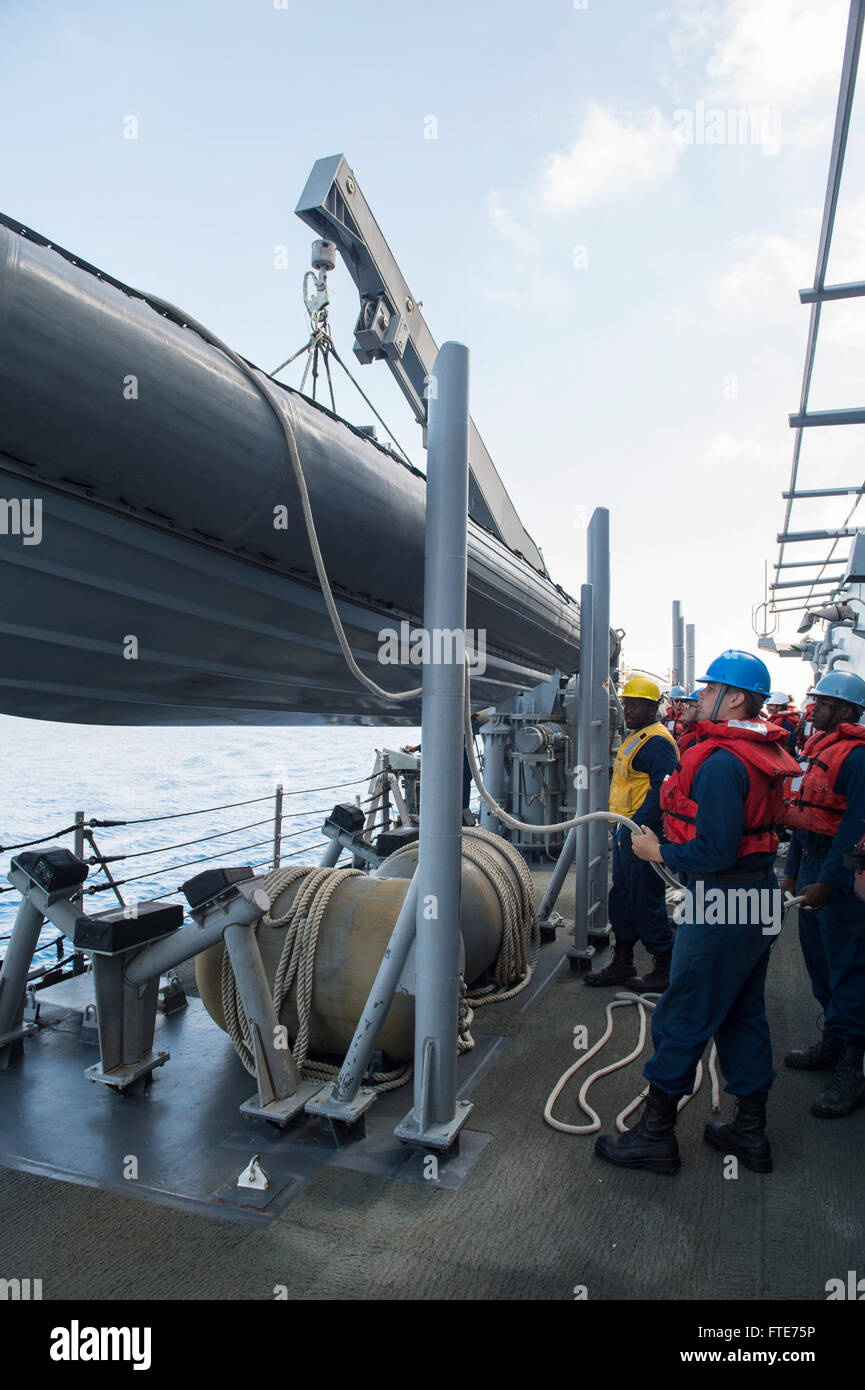 Sailors aboard the USS Ramage (DDG 61), an Arleigh Burke-class ...