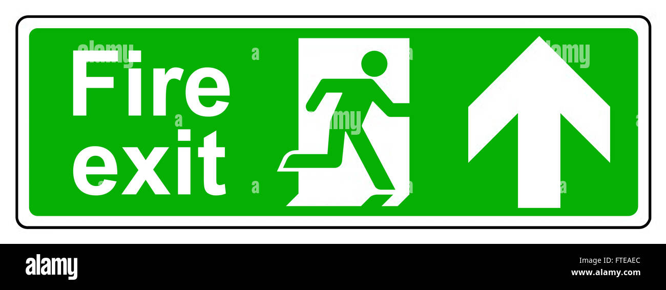 Fire exit up keep clear of obstructions sign Stock Photo