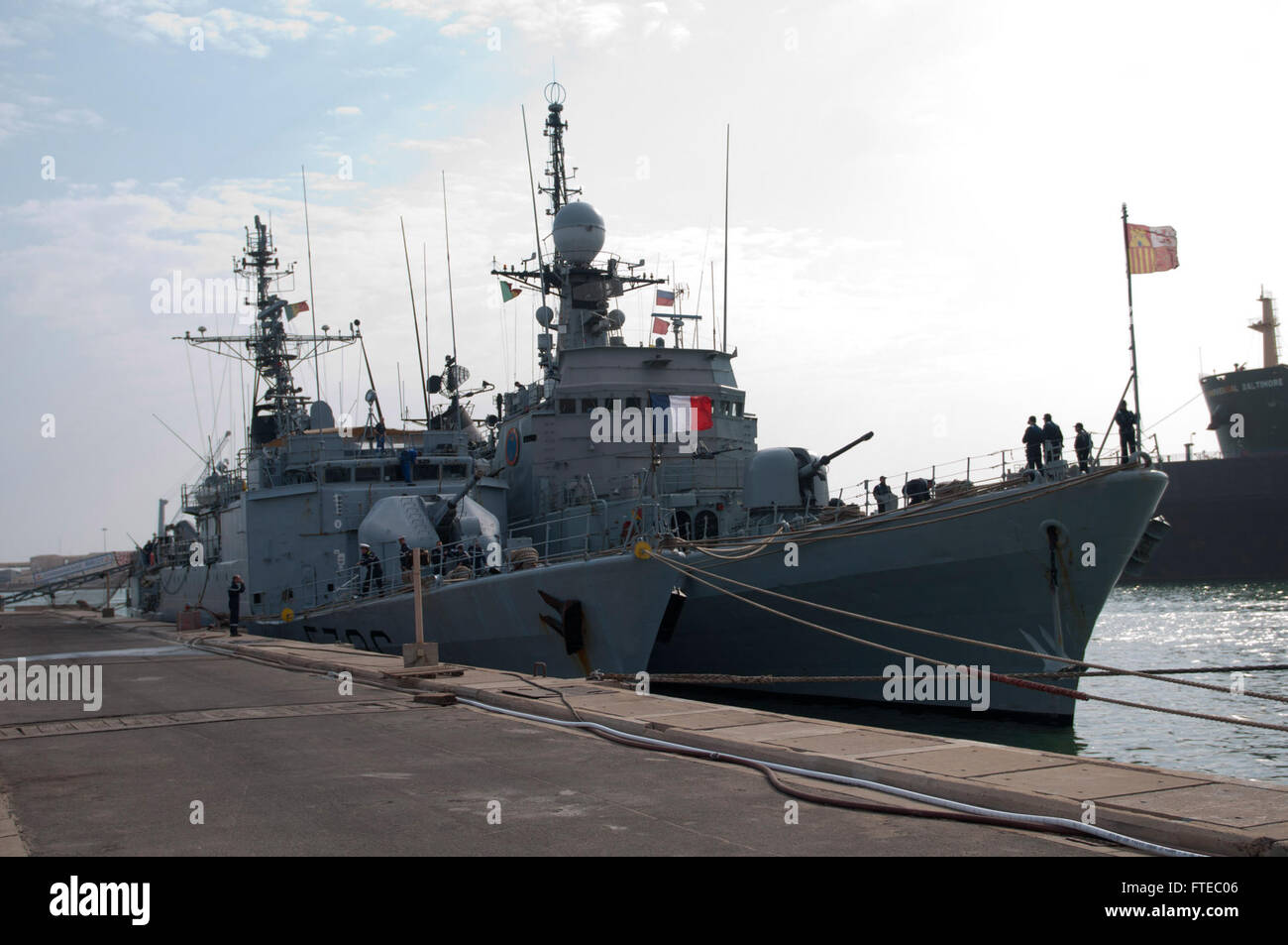 DAKAR, Senegal (March 13, 2014) French patrol ship Commandant Birot (F 796) and Spanish patrol ship Infanta Elena (P 76) pierside following Exercise Saharan Express 2014, an annual international maritime security cooperation exercise designed to improve maritime safety and security in West Africa. (U.S. Navy photo by Mass Communication Specialist 1st Class David R. Krigbaum/ Released) Stock Photo