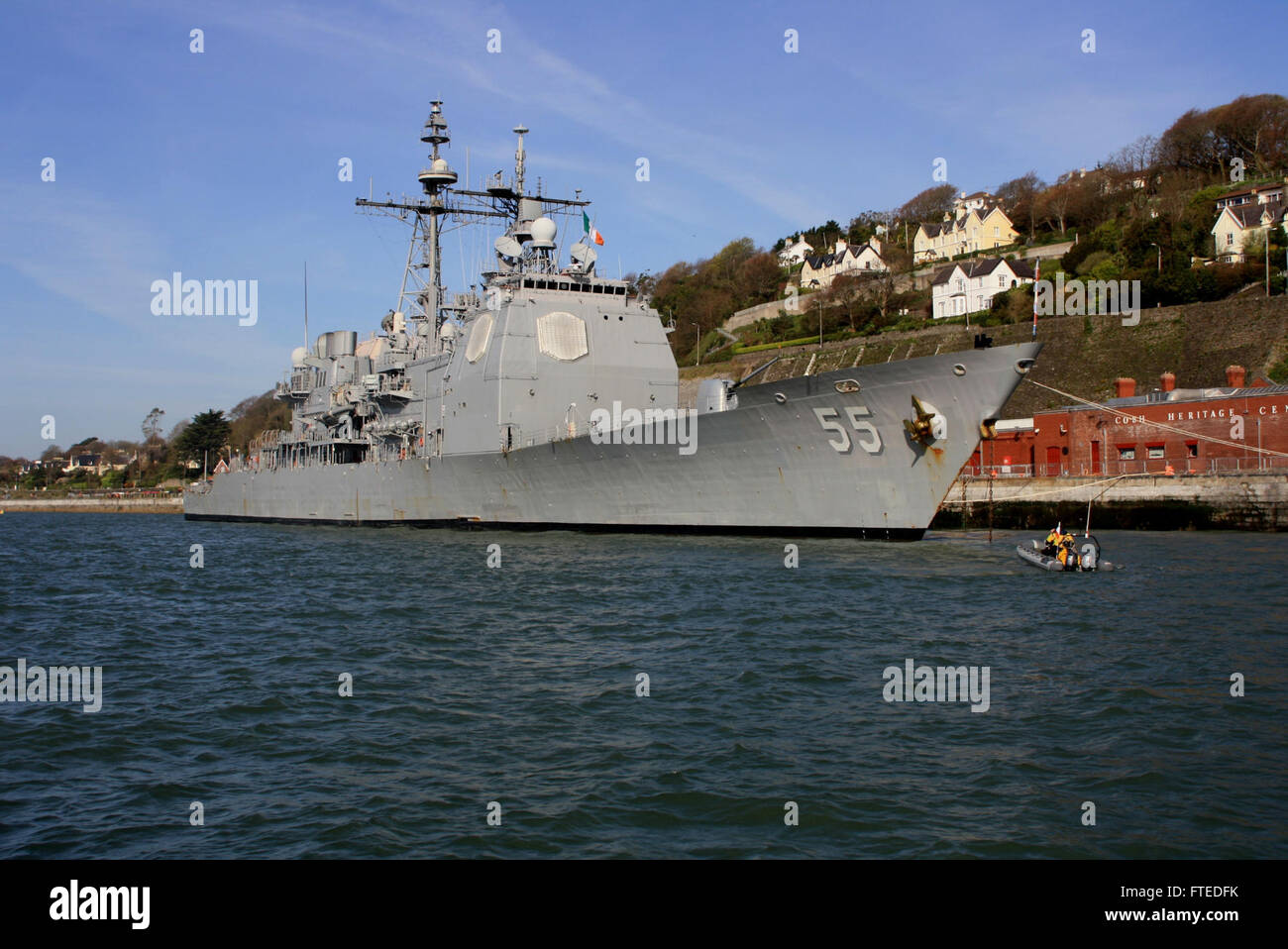 140415-N-ZZ999-006: COBH, Republic of Ireland (April 15, 2014) - USS Leyte Gulf (CG 55) is moored in Cobh for a port visit. The visit serves to continue U.S. 6th Fleet’s efforts to strengthen maritime partnerships in order to enhance regional stability. (U.S. Navy photo by Ensign John Stevens/Released) Stock Photo