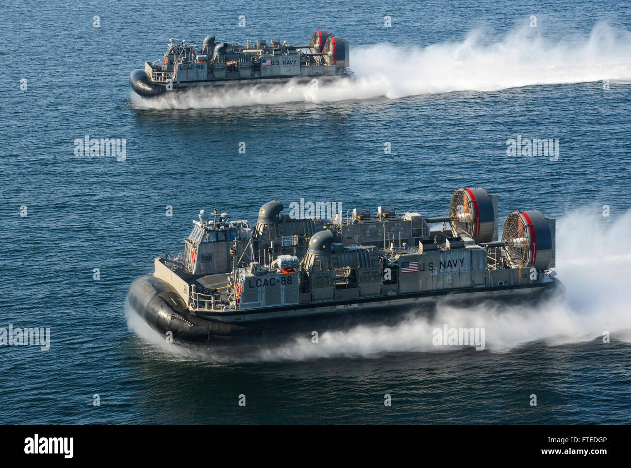 150612-N-HX127-125  Baltic Sea (Feb. 12, 2015) -- US Navy LCACs perform maneuvers during Baltic Operations (BALTOPS) 2015. BALTOPS is an annual multinational exercise designed to enhance flexibility and interoperability, as well as demonstrate resolve among allied and partner forces to defend the Baltic region. (U.S. Navy photo by Mass Communications Specialist 3rd Class Timothy M. Ahearn/Released) Stock Photo