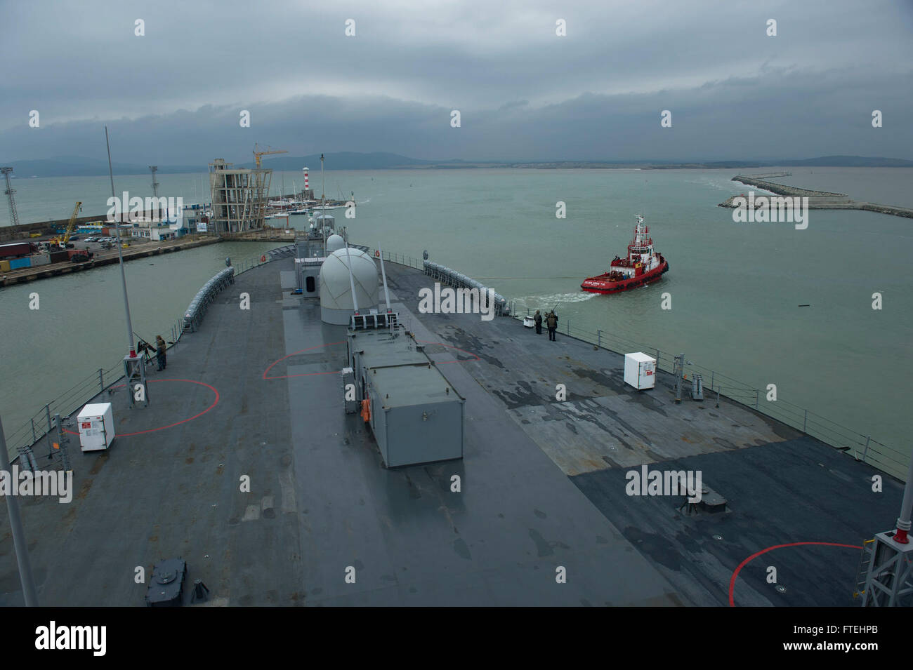 BURGAS, Bulgaria (Oct. 27, 2014) - The U.S. 6th Fleet command and control ship USS Mount Whitney (LCC 20) departs Burgas. Mount Whitney is conducting naval operations with allies and regional partners in the U.S. 6th Fleet area of operations in order to advance security and stability in Europe. Stock Photo