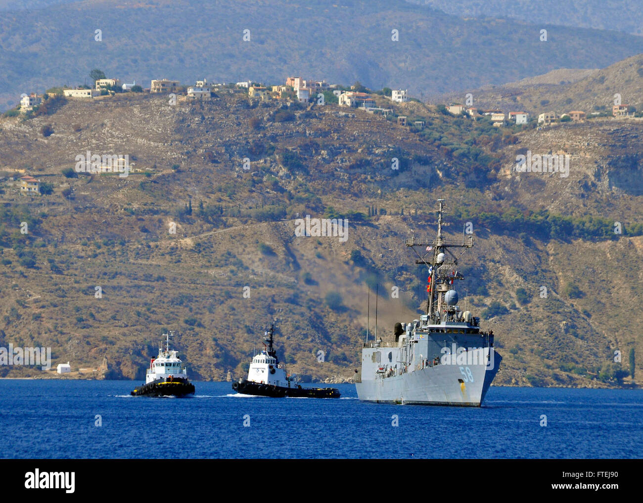 SOUDA BAY, Greece (Aug. 19, 2013) - The guided-missile frigate USS Samuel B. Roberts  (FFG 58) arrives for a port visit.  Roberts, homeported in Mayport, Fla., is deployed to the U.S. 6th Fleet area of responsibility supporting maritime security operations and theater security cooperation efforts. Stock Photo