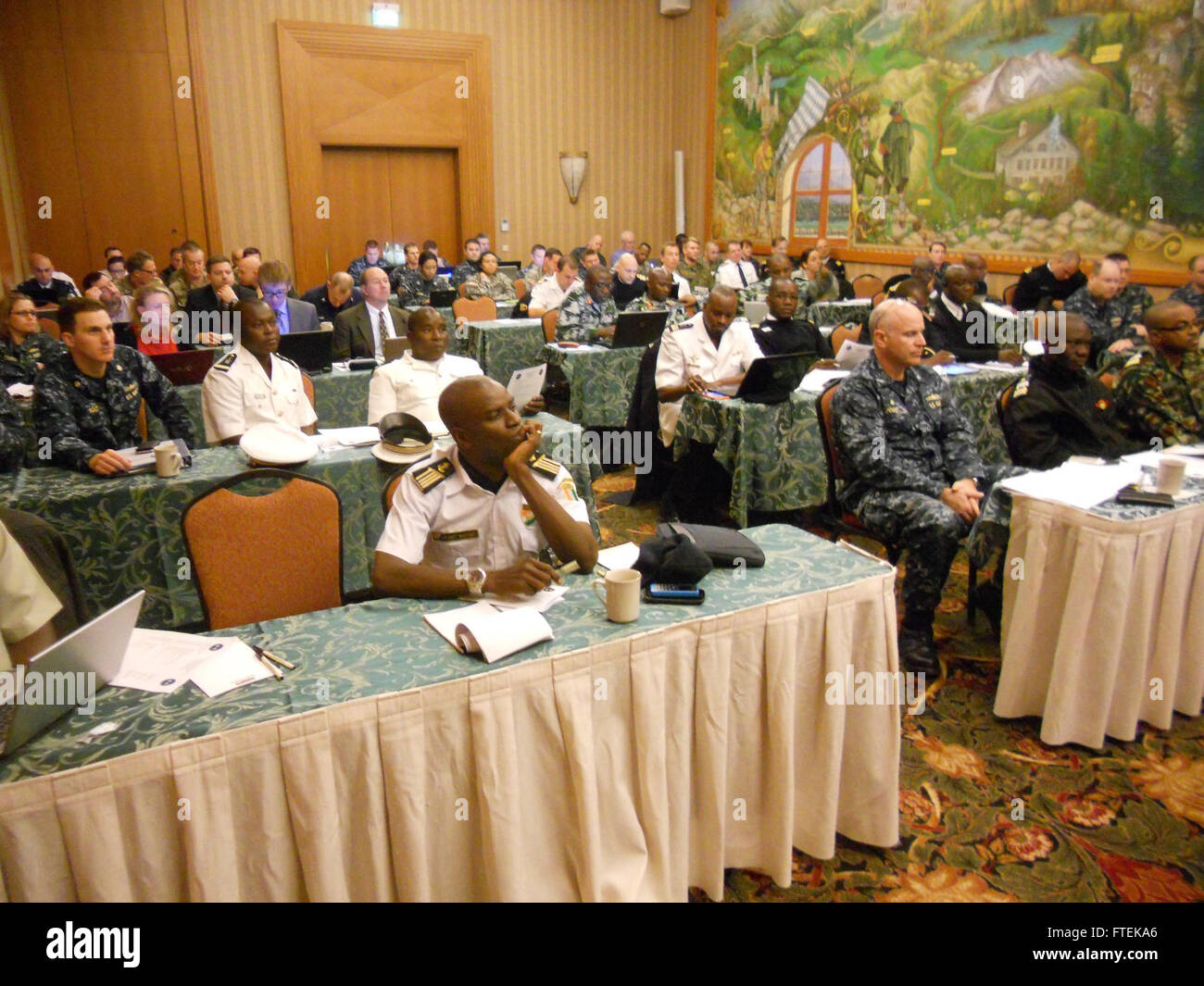 150112-N-ZZ999-001  GARMISCH-PARTENKIRCHEN, Germany (Jan. 12, 2015) Planners from more than 20 African and European maritime nations attend a final planning conference in Garmisch-Partenkirchen, Germany, for Exercise Obangame Express Jan. 12, 2015. The exercise will take place in the Gulf of Guinea in March 2015, and will focus on developing regional maritime interoperability. (U.S. Navy photo by Lt. Cmdr. Kent Laborde/Released) Stock Photo