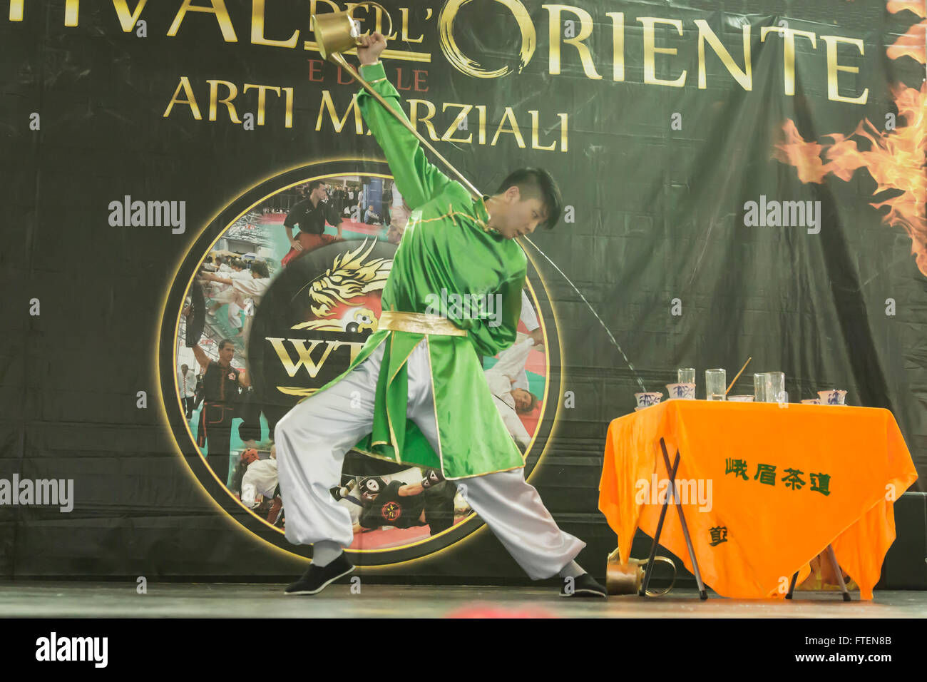Chinese Kung Fu tea ceremony at the Budo festival in Turin,Italy