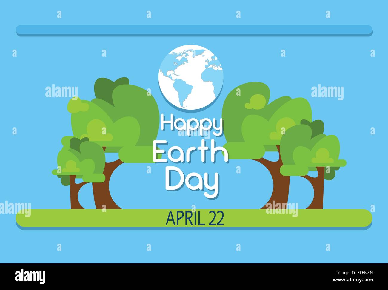Earth Day Green Trees With Globe World Flat Stock Vector Image & Art ...
