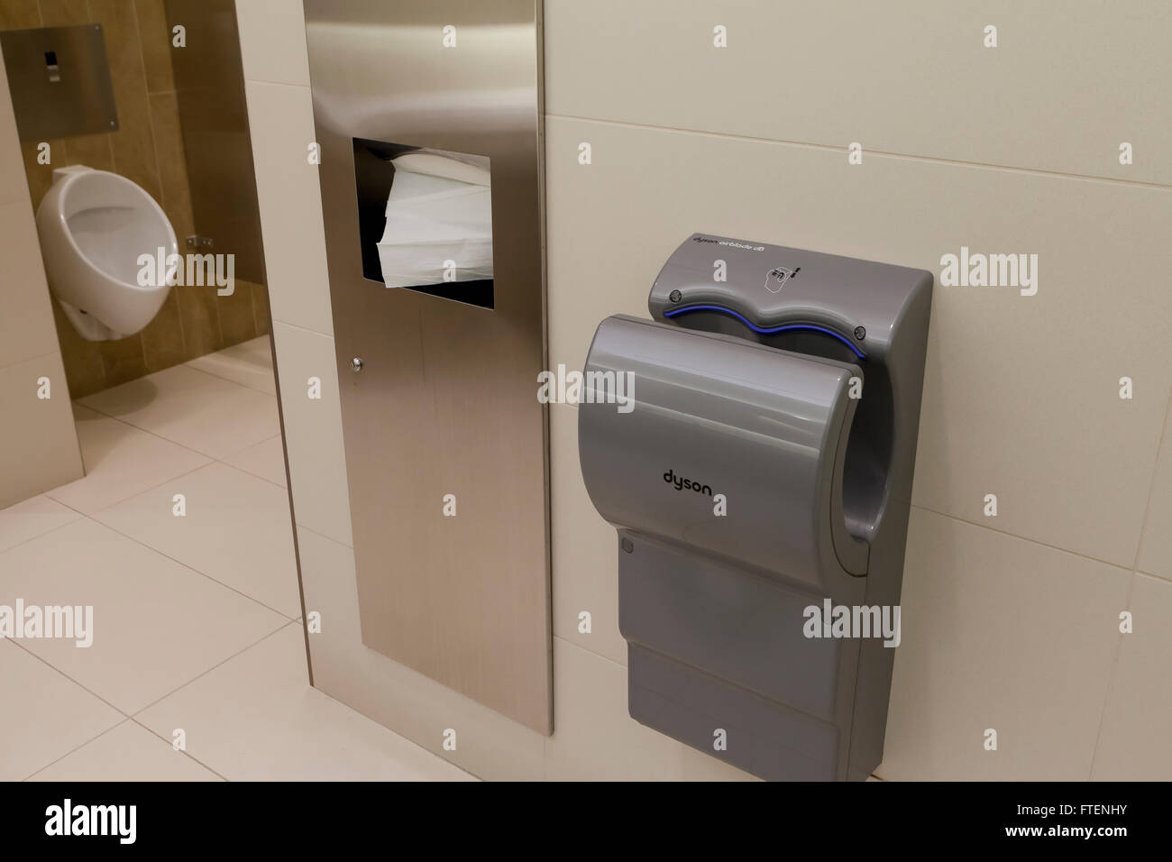 Dyson Airblade dB installed in public bathroom - USA Stock Photo