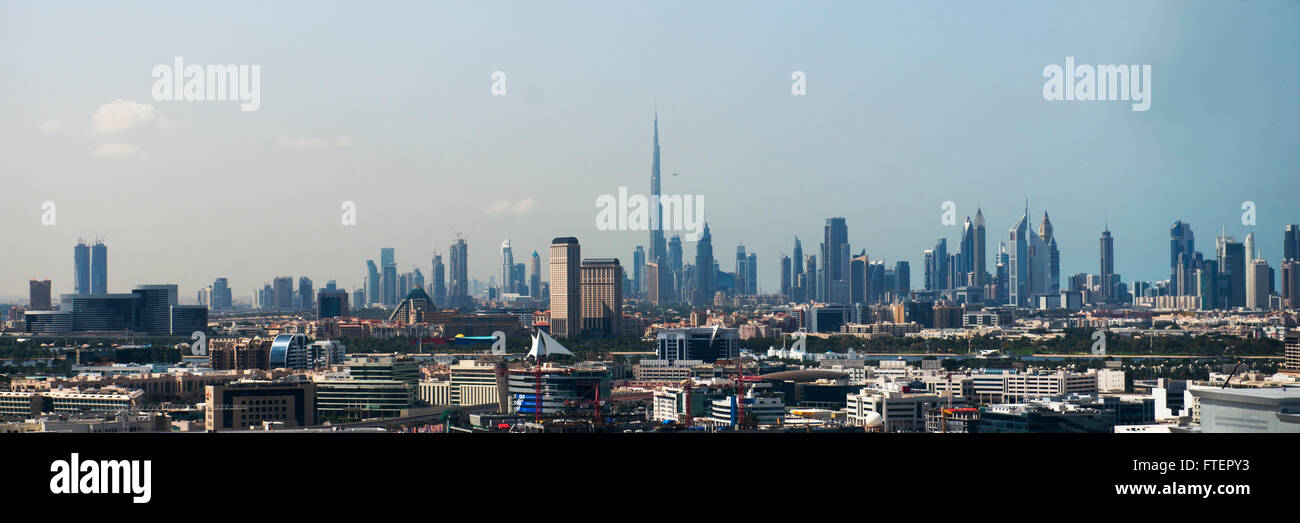 Aerial view of Dubai business center including the Burj Khalifa tower. Stock Photo