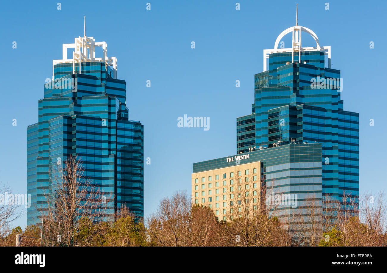 The sculptural King and Queen Towers at Concourse Corporate Center in Sandy Springs, a northern suburb of Metro Atlanta, Georgia Stock Photo