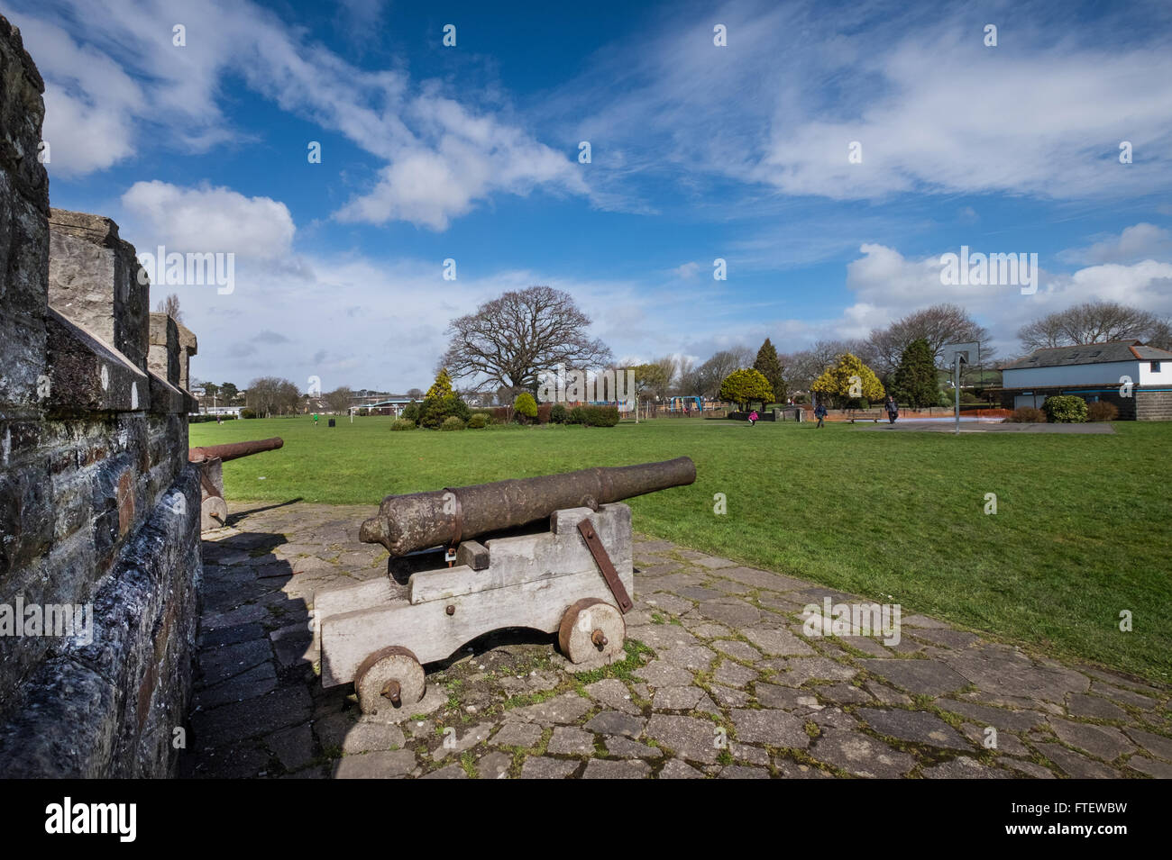 Spanish Armada cannons in Victoria Park, Bideford, Devon, England, UK Stock Photo