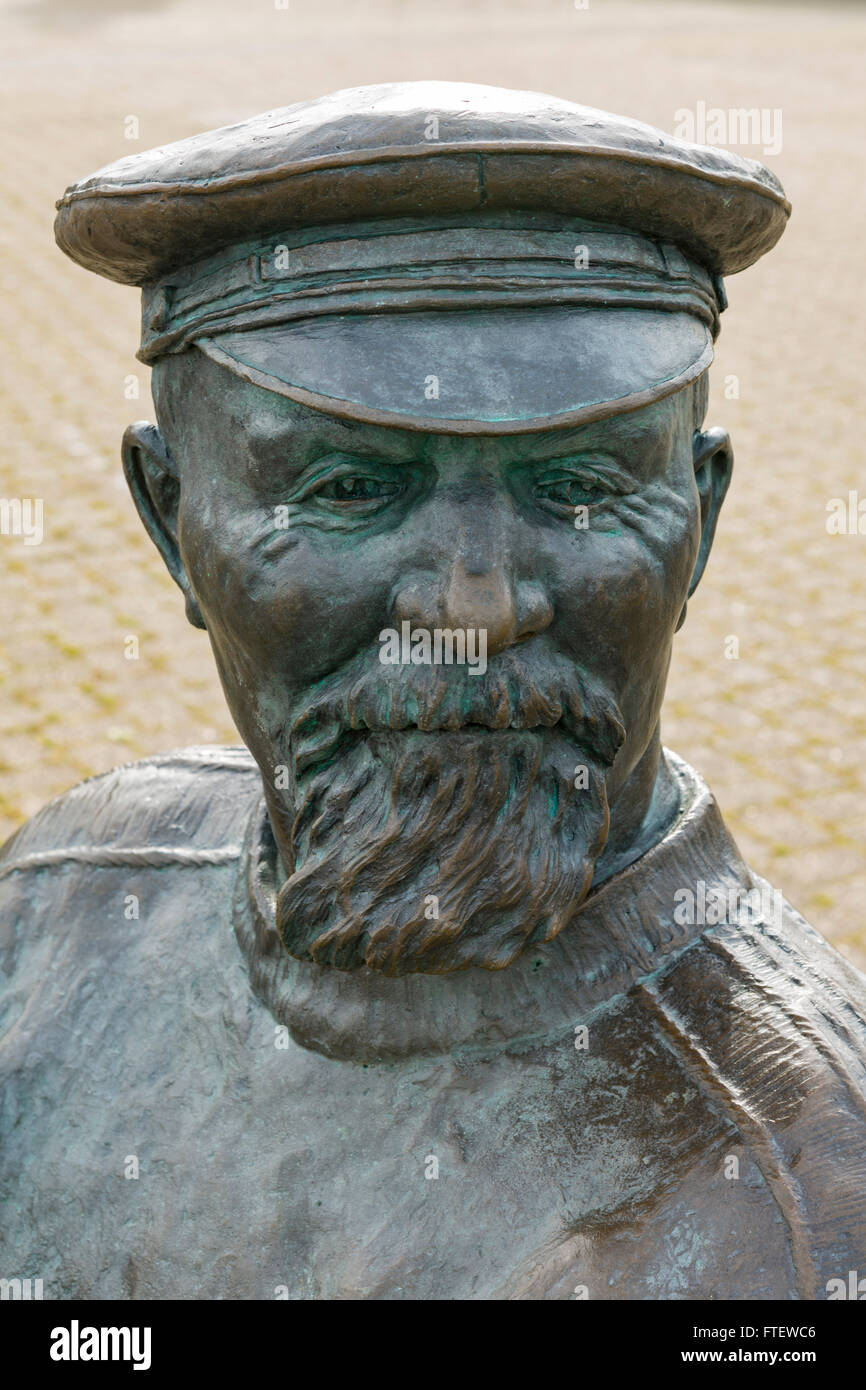 The Bronze Yankee Jack Statue stands on the Espanade at Watchet, Somerset, England Stock Photo